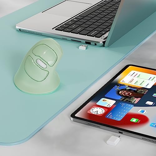 MicroPack Ergonomic Vertical Wireless Mouse, Silent Cordless Mouse with USB-A & Type-C Receiver, 800/1200/1600 DPI, 6 Buttons, Reduces Wrist Strain for Windows, Mac, PC & Laptop Green
