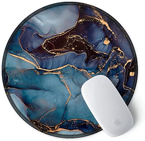 ITNRSIIET Round Mouse Pad with Stitched Edge Premium-Textured Waterproof Non-Slip Rubber Base Desktop Protection Mat Diameter 8.7 inches, Blue and Black Marble