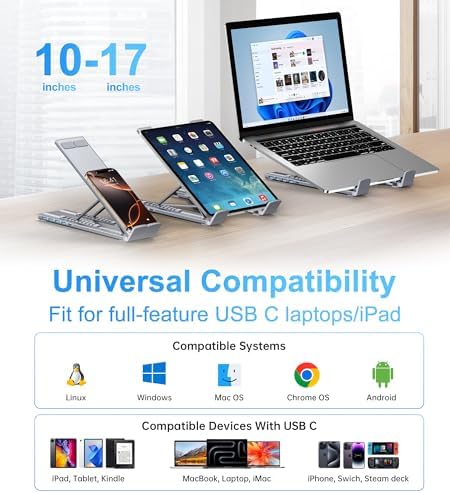 M61 USB C to USB Hub Portable Laptop Stand, Aluminum 4 Ports USB3.0 Multiport Adapter Adjustable Laptop Docking Station Stand Compatible with MacBook Pro/Air, Chromebook, Keyboard, Mouse, HDD