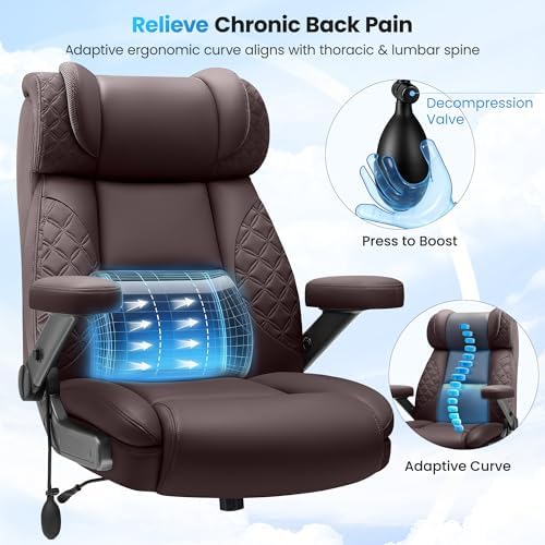 Big and Tall Office Chair for Heavy People, 500LBS Wide Seat Computer Desk Chair, Extra Large Executive Gaming Chair with Adjustable Lumbar Support and 5D Flip Arms, Comfy Heavy Duty Office Chair