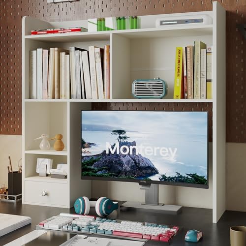 ChooChoo Desktop Bookshelf, 36.4" DormDesk Hutch with 5 Shelves