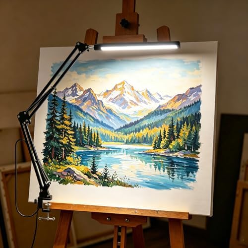 LED Clip On Easel Lamp with Adjustable Swing Arm, 3 Colour Modes Dimmable