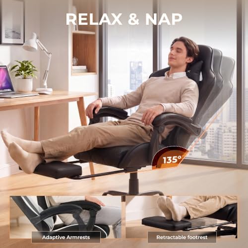 Dowinx Gaming Chair with Footrest, Ergonomic Office Chair, Black
