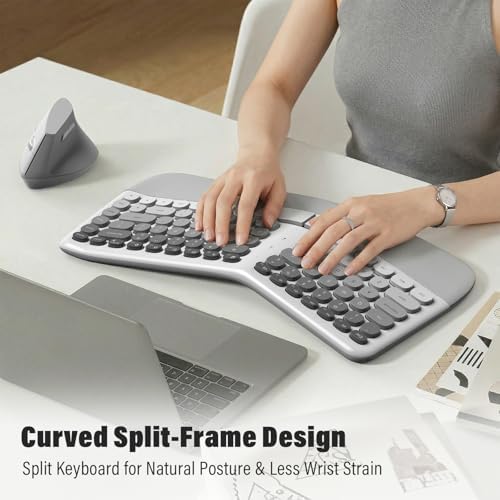 MOFII Wireless Ergonomic Keyboard and Mouse Combo, Split Curved Keyboard with Wrist Rest, Vertical Mouse, 2.4G, for PC Laptop Desktop Mac- Gray Gradient Colorful