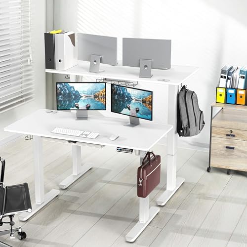 SHW 48-Inch Electric Height Adjustable Standing Desk w/Drawer, White