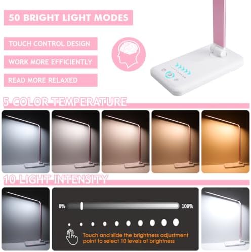 Desk Lamp, LED Desk Light with USB Power, Dimmable, Foldable