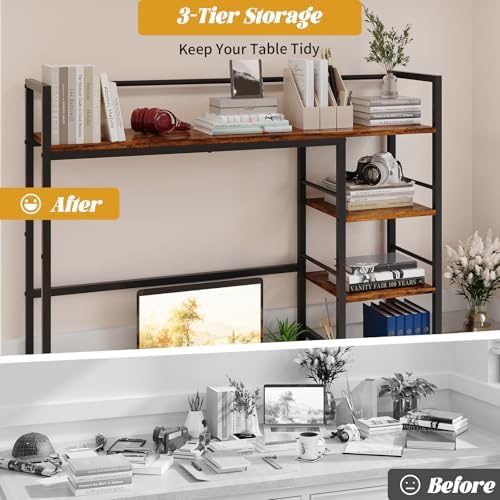 HavenlyYouth Desk Shelf, 38.6 Inch Wood Desk Organizer Shelf for Computer Monitor, Desk Hutch Storage, Desktop Shelf for Top of Desk, 3 Tier Desktop Bookshelf for Home Office Dorm, Rustic