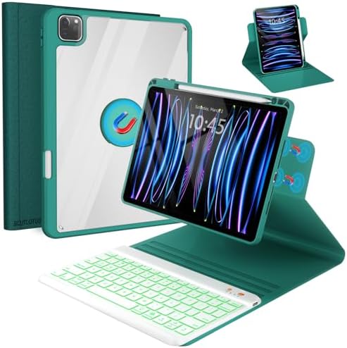 Keyboard Case for iPad Air 11 inch(M3 /M2)/10.9 Inch Air 5th 4th Generation & iPad Pro 11 inch (1st/2nd/3rd/4th Gen), 360° Rotatable Magnetic Case with Pencil Holder, 7 Color Backlit Wireless (Teal)