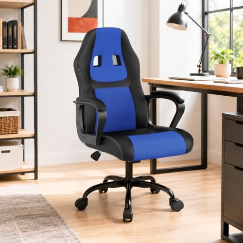 PayLessHere Gaming Chair Ergonomic Office Chair Computer Chair with Lumbar Support Ergonomic Pu Leather Adjustable Height Executive Chair for Women Men and Adults (Classic, Blue)