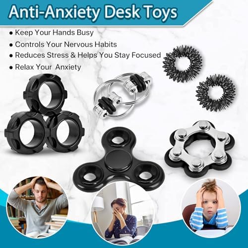 Fidget Toys Adults Pack Metal Fidgets for Classroom Cool Gadget Desk Toys for Teens Figette Spinner Figits Ring ADHD Autism Must Have for Teen Boy Stress Anxiety Relief Toy Christmas Stocking Stuffers