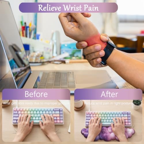 Cloud Mouse Pad Keyboard Wrist Rest for Mouse 4PCS Extended Large Desk Mat Pad Set Memory Foam Non-Slip Cute Ergonomic Gaming Mouse Wrist Support for Computer Home Office Purple Galaxy Space