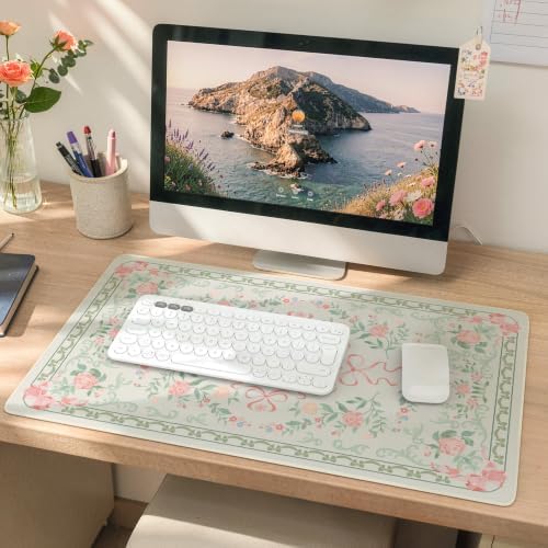 HAOCOO Green Bow Keyboard Pad, 23.6" x 13.7" Mouse Pad for Workspace Decor