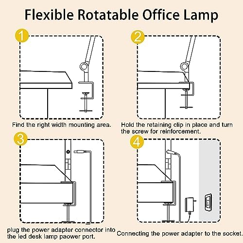 LED Desk Lamp with Clamp & Flexible Arm - 3 Light Sources, 4 Color Modes & 5 Brightness Levels, Eye-Caring Table Light with Memory Function