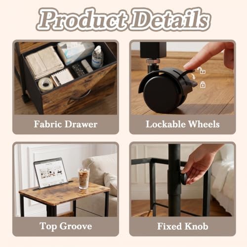Faesun Night Stand with Charging Station & Swivel Top, Brown