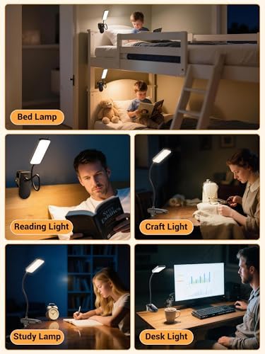 Clip on Light,9 Brightness+5 Color Rechargeable Lamp,48 LED Small Desk Lamp
