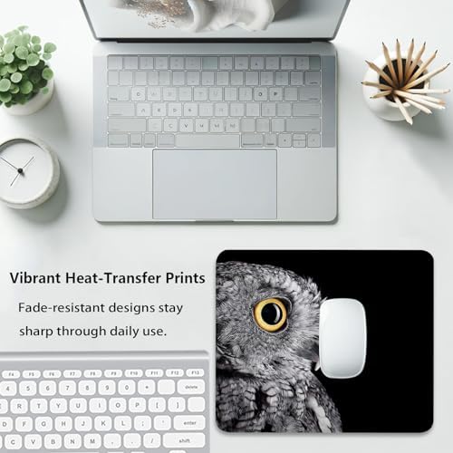 Stunning Close-Up Owl with Golden Eye Print Mouse Pad, Stitched Desk Mat