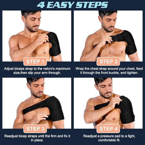 Shoulder Brace for Men & Women, Adjustable Compression Sleeve, (Black)