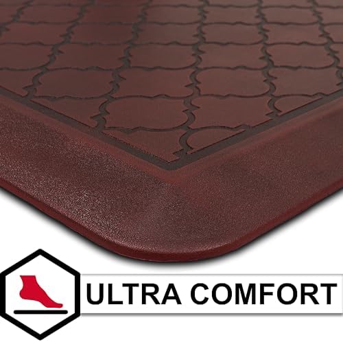 Tempur-Pedic Ultra Comfort Anti-Fatigue Lattice Merlot 1' 8" x 3' 6" Kitchen Floor Mat Cushioned Ergonomic Standing Desk Mat Waterproof Non-Skid Foam
