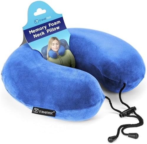 TRAVELREST Curl Neck Pillow Travel Essentials - Memory Foam Support - Blue