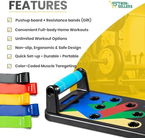 Push Up Board for Men – 20 in 1 Detachable Fitness Board with 5 Resistance Bands, Adjustable Pushup Handles, Perfect Push Up Bars for Home Gym Workout Equipment Training