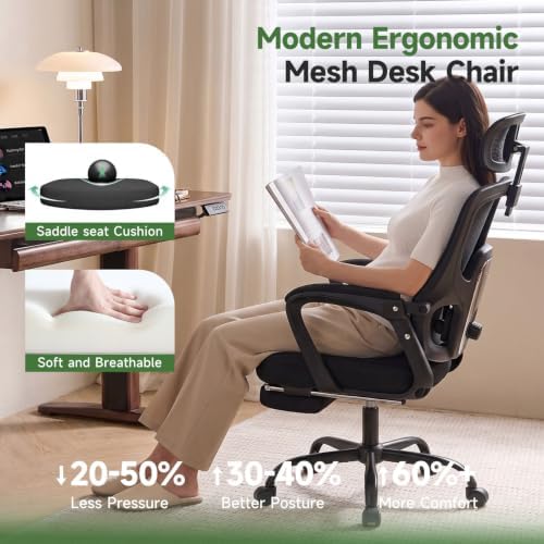 Ergonomic Office Chair with Footrest, 90-145° Reclining Desk Chair