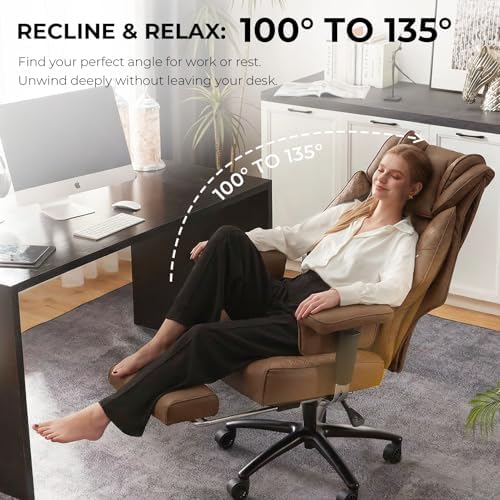Dowinx Big and Tall Office Chair 400 Lbs with Rotating Massage Lumbar Support, Thick Seat Cushion and Adjustable Armrest,Computer Gaming Chair with Footrest,Brown