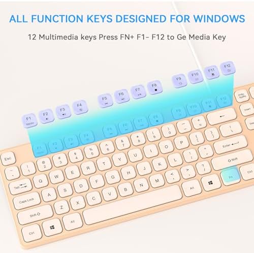 Wired USB Keyboard, Comfortable Quiet Chocolate Keys, Durable Ultra-Slim Computer Keyboard Wired(QWERTY) for PC, Windows 11/10/8/7/XP (Milk Tea, Wired Keyboard for Windows)