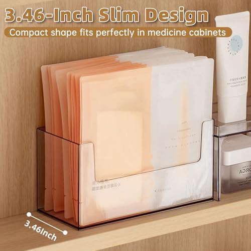 PAVSTINE 2 Pack Clear Medicine Cabinet Organizer, Slim Open Face Mask Storage Box for Sheet Masks and Skincare, Space-Saving Makeup Holder for Bathroom, Vanity, Countertop