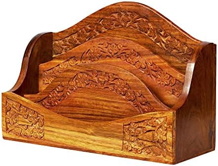 Handmade Wooden Mail Organizer Letter Rack Wood Magazine Holder Wooden Desk Organizer 3 Self Brass Inlay 12 Inch Remote Letter Holder