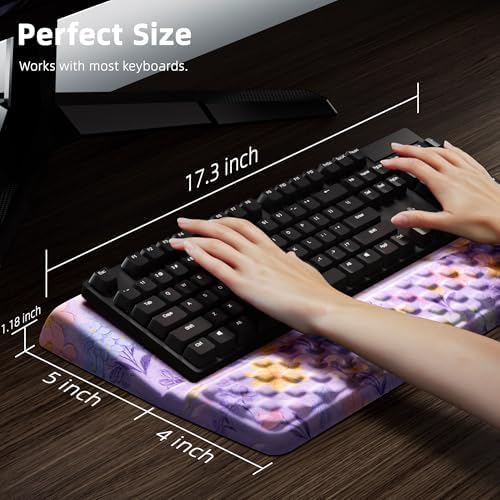 Ospelelf Keyboard Wrist Rest, Ergonomic Memory Foam Wrist Support for Typing & Gaming, Tilted Keyboard Stand Pad, Relief for Wrist Pain, Aesthetic Desk Accessories for Office, Purple Flower