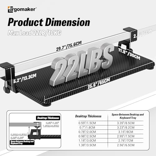 Under Desk Keyboard Tray, Slide-Out Keyboard Drawer with C-Clamp 25.6"x11.8"