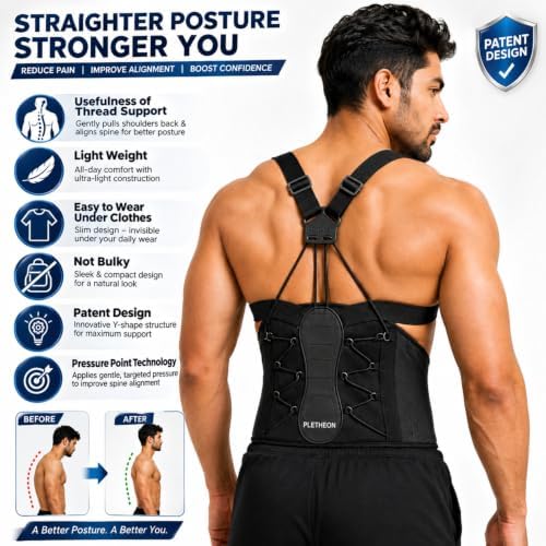 Posture Corrector Belt for Men & Women | Ergonomic Upper Back Support Brace | Adjustable Shoulder & Back Straightener | Breathable | Fits 28-46 Inch Tummy
