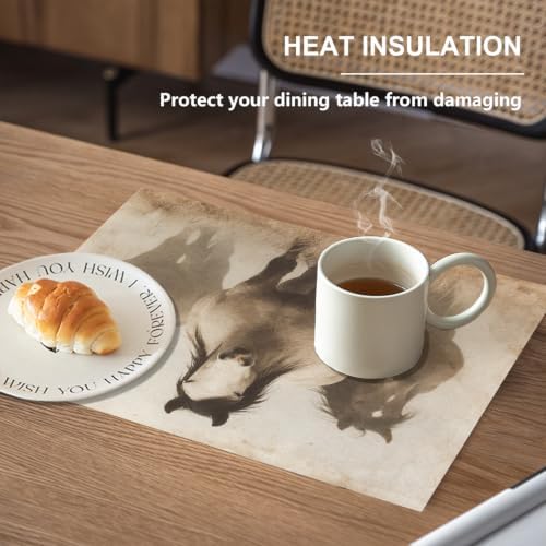 Faded Horses Placemats, in Sepia Field Place Mats for Dining/Kitchen Table Waterproof Washable Linen Heat Insulation Dinner Table Mats 12X18 in 8 Pcs