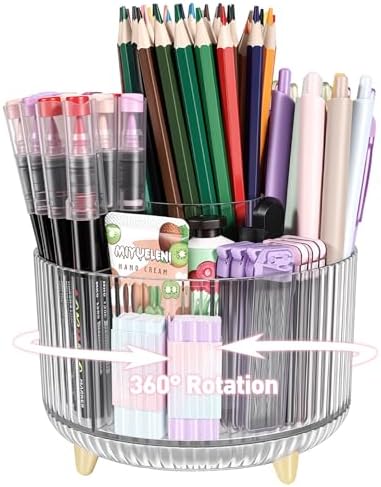 360 Rotating Pen Pencil Holder for Desk, Pen Organizer with 5 Slots