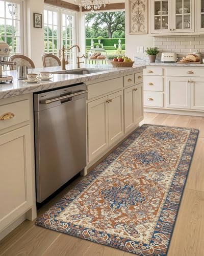 DEXI Kitchen Floor Mats Cushioned Anti Fatigue Runner 24x107 Red Brown