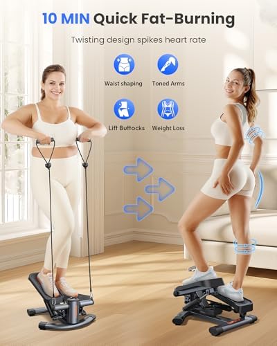 SPORTSROYALS Stair Stepper,Twist/Mini Stepper for Exercise at Home,Step Machine with Resistance Bands for Full Body Workout, 350lbs+ Capacity