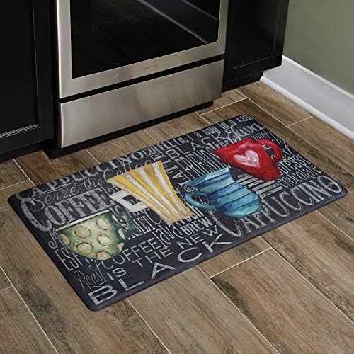 J&V TEXTILES Anti Fatigue Kitchen Mat - Kitchen Mat Cushioned Anti Fatigue, Kitchen Floor Mats Cushioned, Non Slip Waterproof Mat Standing Desk, 20x36x1/2 inches (Coffee Cups Chalk)