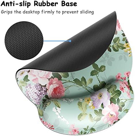 Ergonomic Mouse Pad with Wrist Support, Floral Memory Foam Wrist Rest Mouse Pads, Cute Computer Laptop Office Accessories Decor, Pain Relief Mousepad for Gaming Work Women Girls, Green Flower