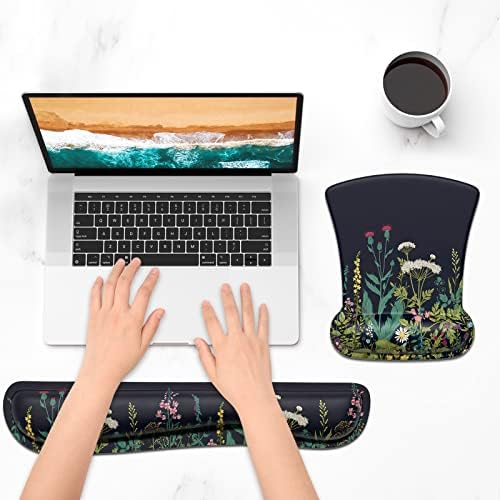 ITNRSIIET Mouse Pad Wrist Support Keyboard Wrist Rest Pad Ergonomic Mousepad Non-Slip Memory Foam Keyboard Pad Easy Typing Pain Relief Perfect for PC Laptop Gaming Office, Weeds