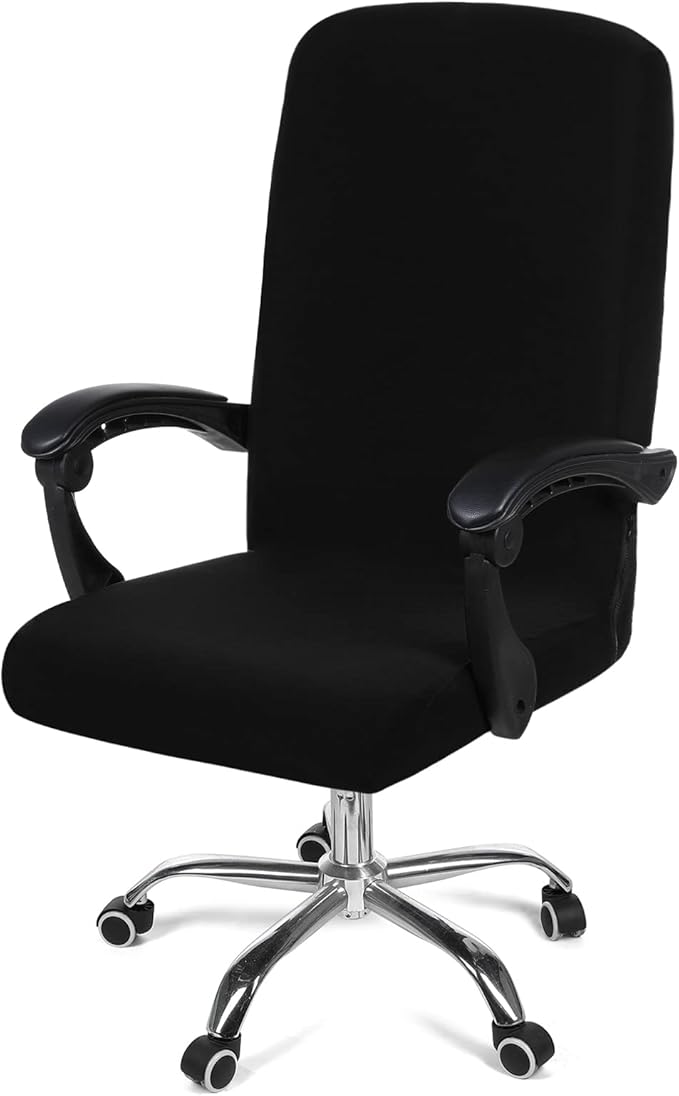 Smiry Stretch Printed Office Computer Chair Covers, Universal Desk Rotating Chair Slipcovers Removable Washable, Soft Fit Anti-Dust Spandex Protector Cover with Zipper, Black