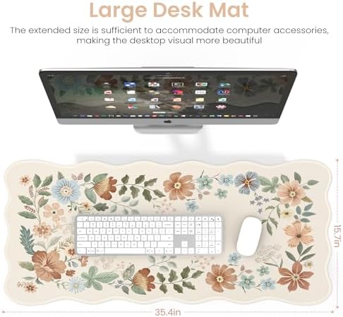 HAOCOO Large Desk Pad, Non-Slip Scalloped Mouse Mat for Desktop(Beige)