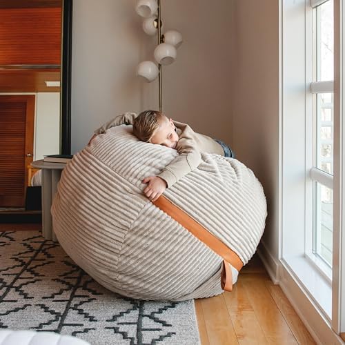 Big Joe Fuf 4Ft Foam Bean Bag Chair with Removable Cover for Kids, Teens, Vanilla Latte, Corded Plush, 4 Foot Large Reading and Gaming Seat