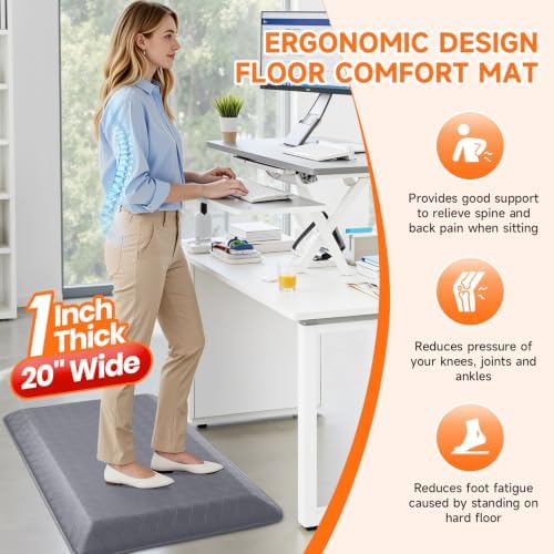 1" Thick Kitchen Mats for Floor, Water Resistant Floor Rug, Grey/32" x 20"