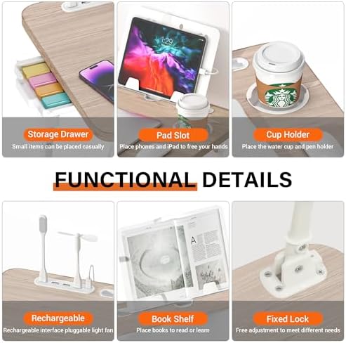 Lap Desk for Bed Adjustable Height with USB Port 23.6" x15.7" Desktop