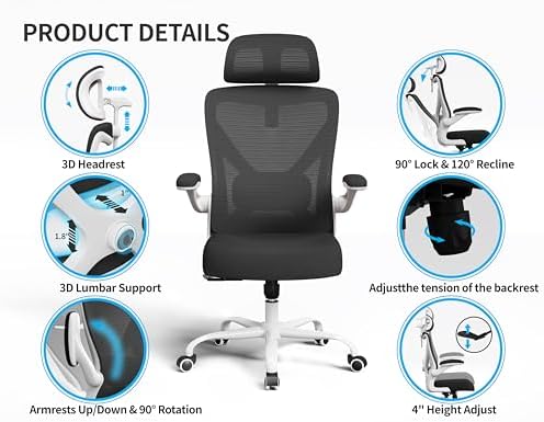 Ergonomic Office Chair: Mesh Desk Chair Comfy with Headrest& Lumbar Support