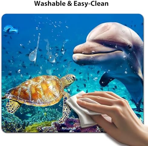 9.5x7.9 Inch Office/Gaming Mouse Pad, Sea Turtle and Dolphin Coral Reef Marine Life Tropical Ocean Animals, Cute Anti-Slip Mat for Desk Decor