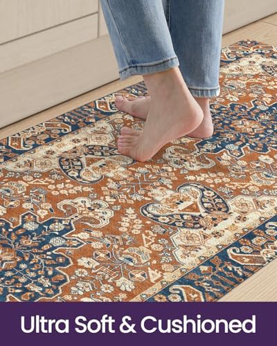 DEXI Kitchen Floor Mats Cushioned Anti Fatigue Runner 24x107 Red Brown