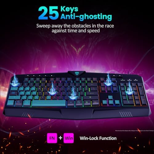 Gaming Keyboard, Full Size RGB Backlit Quiet Computer Keyboard, Wrist Rest, Silent Keys, Multimedia Keys, Anti-ghosting, Waterproof Light Up USB Wired Keyboard for PC Mac Xbox Gamer Office