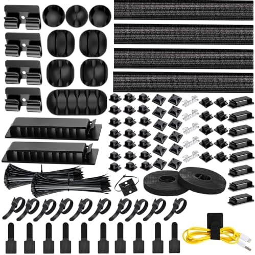 [313Pcs] Cable Management Kit, Reusable Computer Desk Cord Organizer, Black