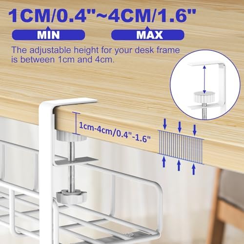 Under Desk Cable Management Tray No Drill Steel Rack White